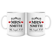 Set of 2 Mugs Personalised Gay Lesbian Lezza LGBT Mrs and Mrs Coffee Mug Tea Cup Wedding Engagement Present Hers and Hers Gifts Wedding Day Present Bride Custom Mugs WSDMUG1784