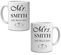 Set Of 2 Mugs Personalised Mr and Mrs Coffee Cups Wedding Engagement Novelty Gift - Design 7