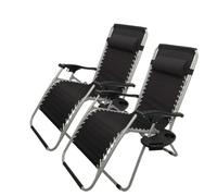 Set Of 2 Multi Position Zero Gravity Relaxer Chair Sun Lounger In Black & Silver