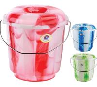 Set Of 2 Multipurpose Plastic Buckets With Lids & Metal Handles
