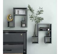 Set of 2 Music Note Wall Shelves High Gloss Grey Floating Display Shelves