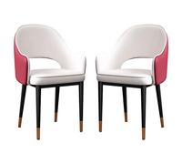 Set of 2 Napa Leather Dining Chairs with Armrests Comfortable Backrest Metal Legs Ideal for Restaurants Homes White & Wine Red Colors Stylish Modern Design