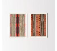 Set of 2 Native North American Hispanic Blankets | Two Navajo Textile Weaving Prints, Vintage Fabric Pattern, Tapestry Wall Art, Poster
