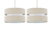 Set of 2 Natural Linen Ceiling Light Shades, Easy Fit Pendant Shades, Diameter 26cm