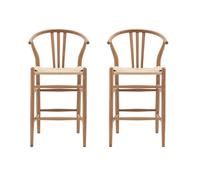 Set of 2 Natural Wishbone Back Kitchen Stools - Sloan - Caspian House