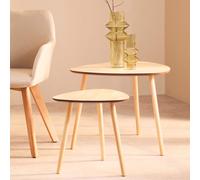 Set of 2 Natural Wooden Nesting Side Tables with Tripod Legs and Rounded Triangl