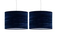 firstchoicelighting Set of 2 Navy Blue Crushed Velvet Pendant Shades, Easy Fit Ceiling Lightshades, Modern Light Shades, Diameter 30cm