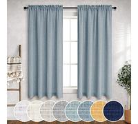 Set of 2 Navy Blue Curtains for Kitchen, Rod Pocket, Casual Texture, Semi-Sheer Soft Linen and Cotton, Mineral Stone Blue, for Boy's Room, Children's Room, Bathroom, 45 inches