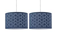 firstchoicelighting Set of 2 Navy Blue Pendant Shades, Easy Fit Ceiling Lightshades, Modern Cut Out Design, Diameter 30cm