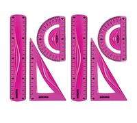 (Set of 2) Neon Math Set - Math Shatterproof Flexible Rulers Protractor 3 PC 20cm Ruler, Triangle Ruler and Protractor Ruler Bright Colours School, Home and Office Stationery Supplies (Pink)