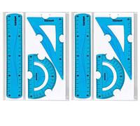 (Set of 2) Neon Math Set - Math Shatterproof Flexible Rulers Protractor 3 PC 20cm Ruler, Triangle Ruler and Protractor Ruler Bright Colours School, Home and Office Stationery Supplies (Blue)