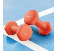 Set of 2 Neoprene Hex Dumbbells with Dumbbells Bars, Orange / 2 x 1 kg