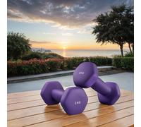 Set of 2 Neoprene Hex Dumbbells with Dumbbells Bars, Purple / 2 x 1 kg
