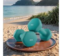 Set of 2 Neoprene Hex Dumbbells with Dumbbells Bars, Teal / 2 x 3 kg