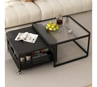 Set of 2 Nesting Coffee Tables with Universal Wheels, Carbon Steel Storage Baskets, Non-Slip Feet for Small Spaces - Stylish & Functional Home Decor
