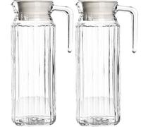 Set of 2 New Large 1L Ravenhead Kitchen Fridge Glass Pitcher Water Milk Juice 1 Litre Jugs & Lids by Get Goods