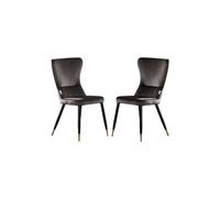 Set of 2 New York Modern Velvet Dining Chairs with High Back, Black Metal Legs, and Gold Tips Life Interiors Dark Grey One Size