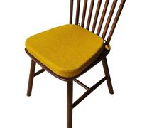 Set of 2 Non Slip Chair Cushions with Ties Thick Memory Foam Horseshoe Design Lino & Cotton Blend Solid Color Ideal for Home Kitchen Dining Golden Yellow
