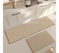 Set of 2 Non-Slip Washable Kitchen Mats Super Absorbent Water & Oil Kitchen Floor Rugs Versatile for Kitchen Dining Room Hallway 60x90cm + 60x160cm Beige