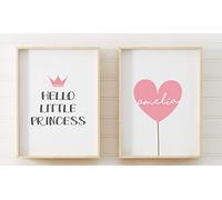 Set of 2 Nursery Balloon Princess Heart Personalised A4 Poster Prints PO222