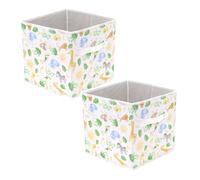 Set Of 2 Nursery Storage Box | Childrens Jungle Safari Storage Basket | Foldable Square Fabric Storage Cube For Kids