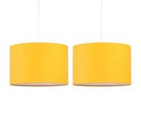 Set of 2 Ochre Mustard Yellow Ceiling Light Shades Easy Fit Ceiling Lightshade Modern 25cm Drum Shade Cotton Fabric