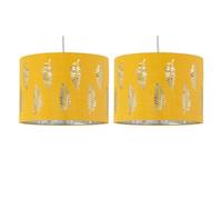 Set of 2 Ochre Yellow Pendant Shades, Easy Fit Ceiling Lightshades, Fern Leaf Cut Out Design, Diameter 25cm