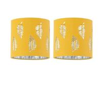 Set of 2 Ochre Yellow Table Lamp Shades, Lampshades for Table Lamp or Bedside Light, Fern Leaf Cut Out Design, Diameter 15cm