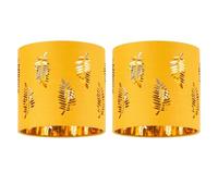 Set of 2 Ochre Yellow Table Lamp Shades, Lampshades for Table Lamp or Bedside Light, Fern Leaf Cut Out Design, Metallic Gold Inner, Diameter 15cm