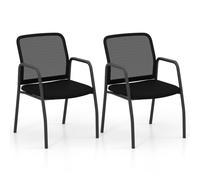 Set of 2 Office Guest Chairs Waiting Room Mesh Chairs w/ Cushioned Seat COSTWAY Black One Size