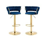 Set of 2 or 4 Bar Stools, Height-Adjustable Velvet Bar Stool, Kitchen Stool with Backrest, 360° Swivel Dressing Table Stool,150 Kg, For Desk Chairs, Breakfast Barstools,Blue,Set of 2