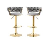 Set of 2 or 4 Bar Stools, Height-Adjustable Velvet Bar Stool, Kitchen Stool with Backrest, 360° Swivel Dressing Table Stool,150 Kg, For Desk Chairs, Breakfast Barstools,Gray,Set of 2