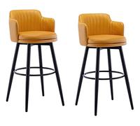 Set of 2 Orange Bar Stools, Swivel Kitchen Island Chairs with Backrest, Counter Height, Napa Leather Upholstery, Metal Legs & Footrest for Home, Bar & Dining