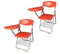 Set of 2 Orange Folding Office Chairs with Writing Tablet Durable Steel Frame for Training Conferences Business & Learning Ergonomic Design Space Saving