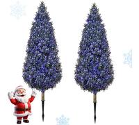 Set of 2 Outdoor Artificial Christmas Trees Decoration, 100cm Xmas Fake Topiary Pathway Tree with Spike for Urn Filler, Front Door, Entrance Indoor Decor, Purple,No Planter