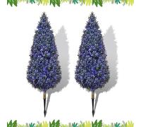 Set of 2 Outdoor Artificial Topiary Trees Decoration, 100cm UV Resistant Fake Boxwood Plants with Spike for Urn Filler, Faux Bushes Shrubs for Front Door, Entrance Indoor Home Decor, Purple