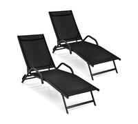 Set of 2 Outdoor Chaise Lounge Chairs 5-Position Adjustable Recliners