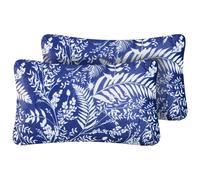 Set of 2 Outdoor Cushions GLIMMER Plant Pattern 30 x 50 cm Blue