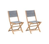 Set of 2 Outdoor Garden Patio Chairs Folding Acacia Grey Seat Backrest Light Wood Cesana