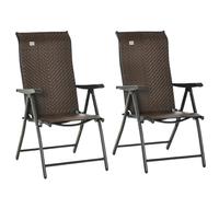 Set of 2 Outdoor Patio PE Rattan Dining Armrests Chair Adjustable Red Brown