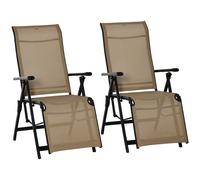 Set of 2 Outdoor Sun Lounger Adjustable Folding Steel Chaise Reclining Lounge Chairs with 10 Back and Leg Positions
