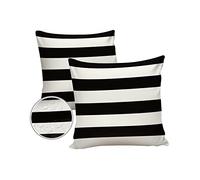 Set of 2 Outdoor Waterproof Pillow Covers 16x16 Inch Black and White Stripe Polyester Decorative Throw Pillow Covers for Patio Couch Geometric Pattern