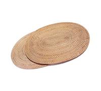 Set of 2 Oval 15.7x11.8IN Natural Handmade Rattan Placemats Rattan Insulation Heat-resistant Mat Pot Holder Tripod