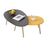 Set of 2 Oval Coffee Tables, Scandinavian Style with Solid Wood Legs, Dark Gray & Yellow Finish, Modern Living Room Furniture (98x60x40 cm & 88x48x34 cm)