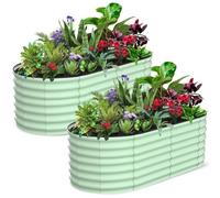 Set of 2 Oval Galvanized Raised Garden Beds - Large Metal Planter Boxes with Open-Ended Base, Safety Edge - Tool-Complimentary Assembly - Outdoor Vegetables, Flowers, Herbs - 6x3x2FT Olive Green