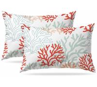 Set of 2 Pack Cushion Cover, Red Pink and Mint Corals Tropical Reef Nautical Soft Short Plush pillow covers, Rectangle throw pillowcase with invisible zipper for sofa & couch 30 x 50 cm