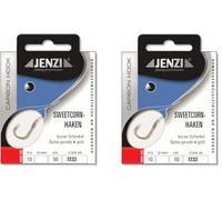Set of 2 packs of tied corn hooks carp by Jenzi, all-round hooks, (20 pieces) on mono line 50 cm, hook size 6, 8, 10, 12, 14 leaders ready + free Petri Heil! sticker (hook size 6)