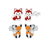 Set of 2 Pairs Fox Earrings- 925 Sterling Silver