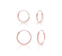 Set of 2 Pairs of Small Hoops Earrings 925 Sterling Silver Rose Gold Plated 18K - Rose Gold Earrings for Women and Girls - Hypoallergenic Hoop for Sensitive Ears - Diameter 10mm, 12 mm