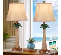 Set of 2 Palm Tree Table Lamp with 2 USB Port Living Room Beach Bedside Lights Tropical Bedside Lights for Bedroom Home Decor
